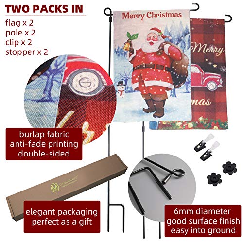 GrainBuds 2 Packs Garden Flag Poles, Garden Flag Stand for 12x18 Inches Flags, Yard Decor(Poles and Flags, 2 Packs)