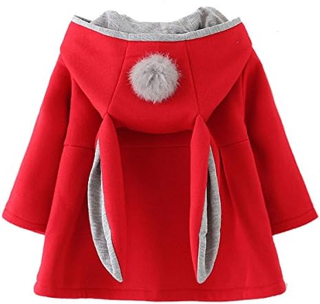 Baby Girl's Toddler Kids Winter Coat Jacket Outwear Hoodie with Ears Hood (2-3 Years, Red 2)