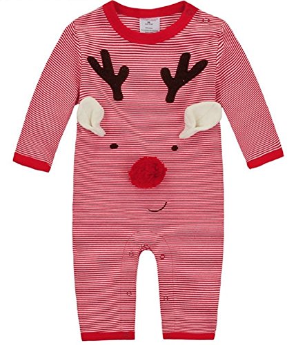 Sunnysame Baby Christmas Bodysuit Cotton Long Sleeve Red Stripes (9M)