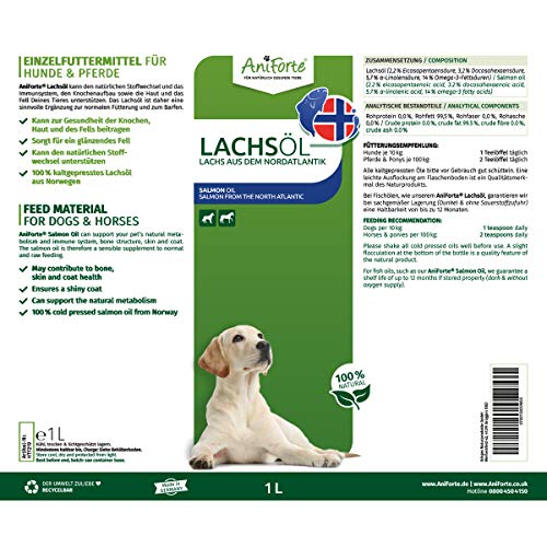 AniForte Premium Zalmolie voor honden 1 liter - Koud geperst, Omega 3 en Omega 6 vetzuren, Visolie voor puppy's… - Afbeelding 6