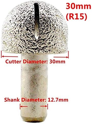 KATSUSO 24/30mm R12 R15 Brazed Diamond Profile Wheel BALL ROUND NOSE Router Bit Head Shank 1/2" Grit 60 Coarse For Marble Granite Rock - (Color: R15-30mm)