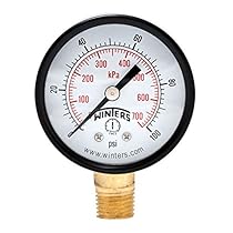 Winters PEM Series Steel Dual Scale Economical All Purpose Pressure Gauge with Brass Internals, 0-100 psi/kpa, 2