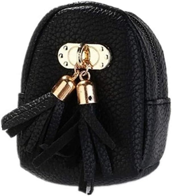 BOENTA Small Purse Coin Purse Girls Small Cosmetic Bag Pure Color With Pu Leather Hand Bag Small Portable Storage Bag Pendant Tassel black
