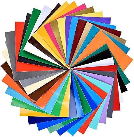 Permanent Backed Adhesive Vinyl Sheets - 12in x 12in - 40 Sheets in Assorted Colors - Glossy and Matte - Works with Cricut, Silhouette, and Other Cutters - Indoor and Outdoor Usage