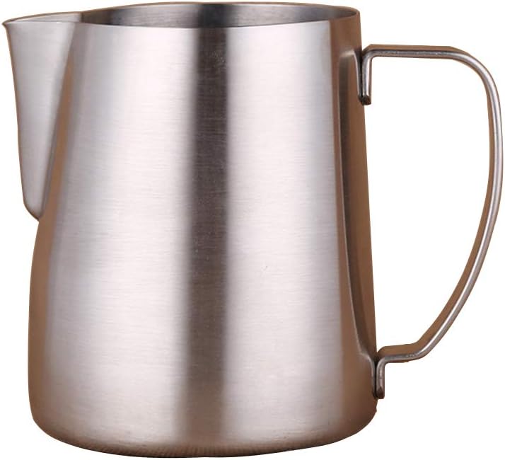 Colorful Coffee Maker 600ml 20oz Milk Steaming and Frothing Pitcher Round Hanld with Latte Art Pen for Espresso Coffee Latte Cappuccino (Stainless steel)