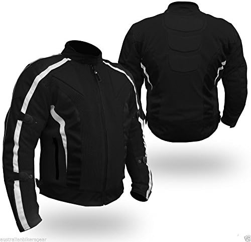 Bikers Gear Black &amp; White Motorcycle Summer Air Mesh Jacket 1621-1 Armor Waterproof Vented (42")
