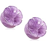 Pierced Owl - Natural Amethyst Stone Flower Double Flared Saddle Plug Gauges, Sold as a Pair