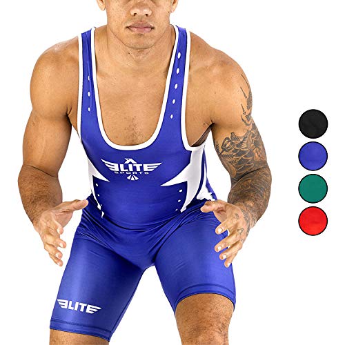 Elite Sports Men's Wrestling Singlet Uniform, Star Series Advanced Singlets for Men Wrestling (Blue, Large)