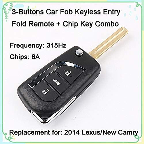 1 Sets 3-Buttons 315Hz Car Fob Keyless Entry Intelligent Smart Card Alarm Key Remote Control Uncut Blade 8A Chips Key Replacement for Toyota 2014 Lexus/New Camry