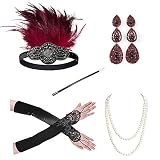 1920s Accessories Headband Necklace Gloves Cigarette Holder Flapper Costume Accessories Set for Women(ab4)