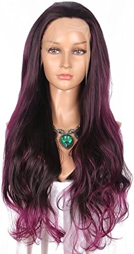 Addcolo Body Wave Synthetic Wig Wavy Purple Synthetic Wig Lace Front Replacement Full Wig for Black Women with Natural Hairline Pre Plucked(Purple)
