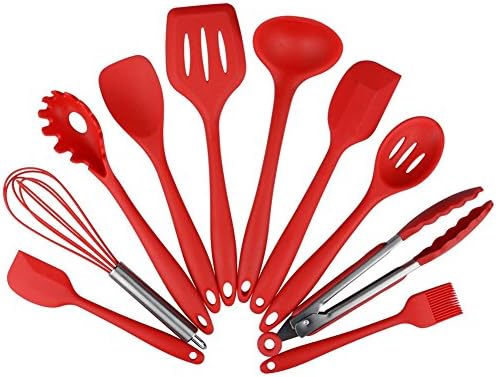 JJLng Silicon Utensils Set Durability The Ease Non-Toxic Heat-Resistant Dishwasher Easy to Clean Kitchen Utensils 10 Piece(Red)