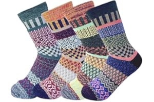JOYCA & CO. 3-5 Pairs Womens Multicolor Fashion Warm Wool Cotton Thick Winter Crew Socks