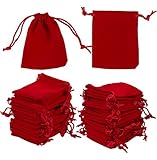 48-Piece Jewelry Pouch Drawstring Bags - Velvet Cloth Storage Pouch for Jewelry, Dice, Favor, Red, 2.7 x 3.5 Inches