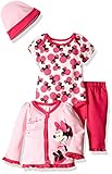 Disney Baby Girls' 4-Piece Minnie Mouse Cardigan Set with Bodysuit, Pink, 6/9 Months