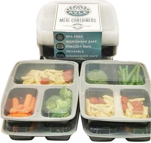 Bento Box Containers with Lids 3 Compartment Food Containers BPA Free Meal Prep Set of 10 SUMMER SUPER SALE!!!
