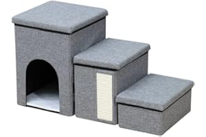 Top Incessantly Dog Staris for Small Dogs, Pet Steps for High Beds Foldable Cat Stairs for Couch with Storage Box, Condo and Cat Scratcher, Adjustable Non-Slip Ladder for Puppy, Car Ramp for Old Cats