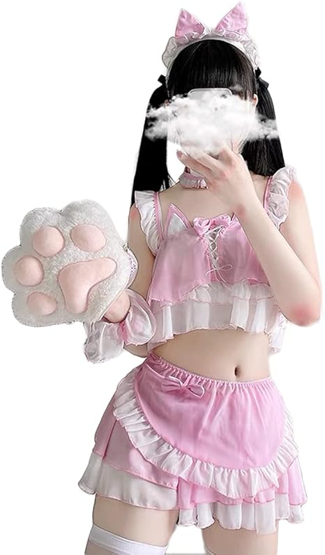 Amazon Senmhs 猫コスプレ ランジェリー ベビードール キャット セクシー コスプレ キャット コスチューム 下着 コスプレ かわいい レディース ハロウィン クリスマスイベント仮装 大胆 萌え萌え ネコ耳カチューシャ ピンク コスプレ 仮装 通販