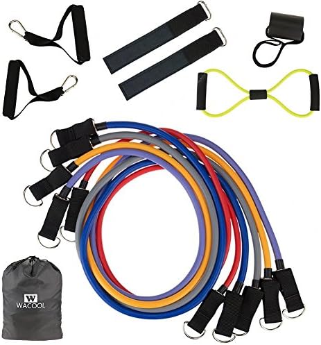 WACOOL Resistance Bands - 12 Piece Set Includes Exercise Tubes, Door Anchor, Foam Handles, Ankle Straps, Carry Bag - Weights Exercise, Fitness Workout, P90X - Stackable Up to 105 lbs