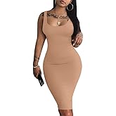 LAGSHIAN Women's Sexy Bodycon Tank Dress Sleeveless Basic Midi Club Dresses