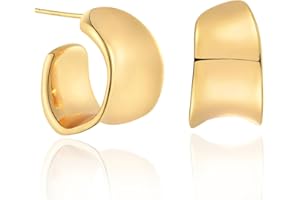 GDCOIN Gold Chunky Hoop Earrings for Women 14K Gold Plated S925 Huggie Hoop Earrings, Gold Polished Chunky Earrings Earing Delicate Simple Hypoallergenic Jewelry Gift for Women Girl