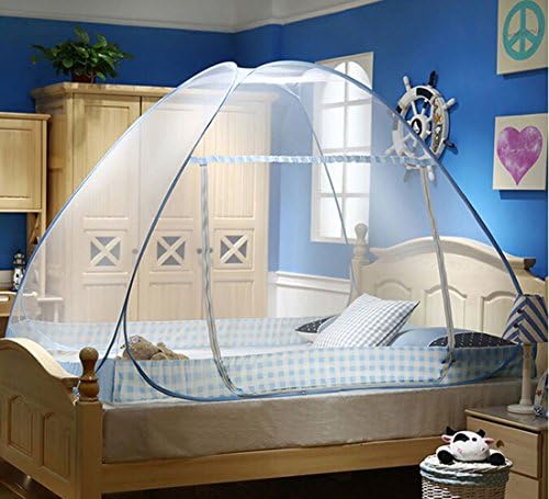 Queenbuygo Folding Mosquito Net Tent Canopy Curtains for Beds Home Bedroom Decor (1.8X2M, Blue)