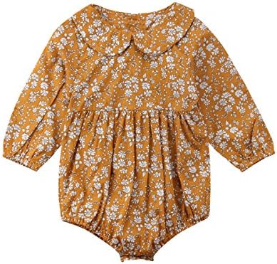 Newborn Baby Girls Floral Print Long Sleeve Round Neck Vintage Romper Infants Ruffles Jumpsuit