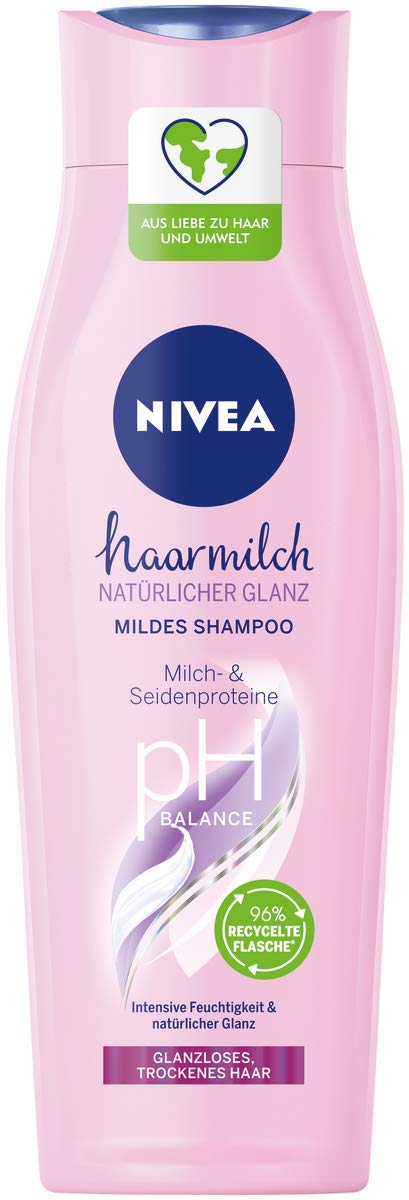 NIVEA Haarmilch Natürlicher Glanz pH-Balance Shampoo (250 ml), Haarshampoo für glanzloses Haar, Shampoo für trockenes Haar mit Mandelmilch und Magnolien-Extrakt