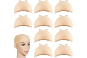 10 Pcs Beige Bald Wig Dome Stocking Caps Nylon Stretchy Stretchable Cap for Women Making Wigs
