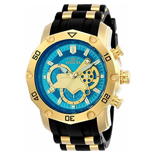 Invicta Men's 'Pro Diver' Quartz Gold-Tone and Silicone Casual Watch, Color:Black (Model: 23426)