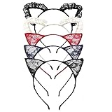 Lace Cat Ears Headband for Women Girls 5 PCS Metal Hair Hoop Kitten Ears Hairband Costume Party Cosplay