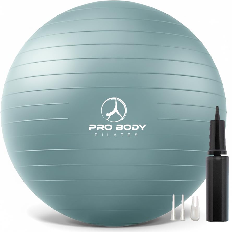 Photo 1 of ProBody Pilates Yoga Ball - Fresh Colors Exercise Ball for Stability, Pregnancy, Workout, Physical Therapy & Birthing, Balance Ball Chair (Mist, 55 cm)