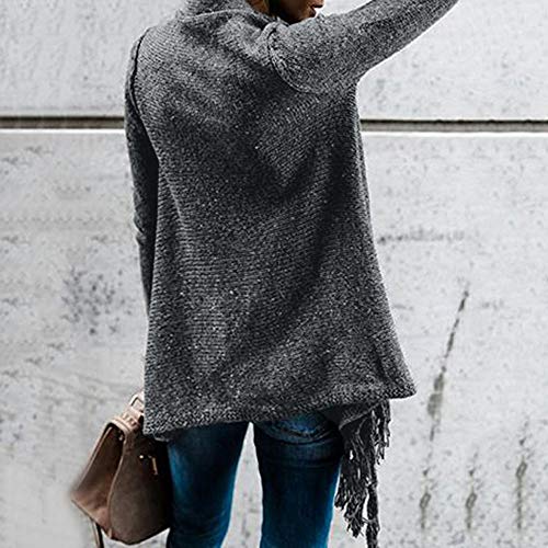 HOSOME Women Sweater Stripes Poncho Fall Tassels Slash Gradient Shawl Hem Fringe Loose Tops Dark Gray - Thumbnail 3
