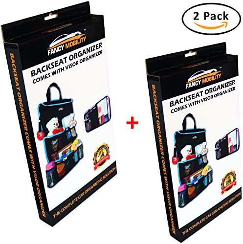 2PACK | Fancy Mobility Car Back Seat Organizer | Baby Accessories, Kids Small Toys &amp; Travel Essentials Holder | Great Storage Bag for Road Trips | Perfect Baby Shower Gift | Includes Visor Organizer