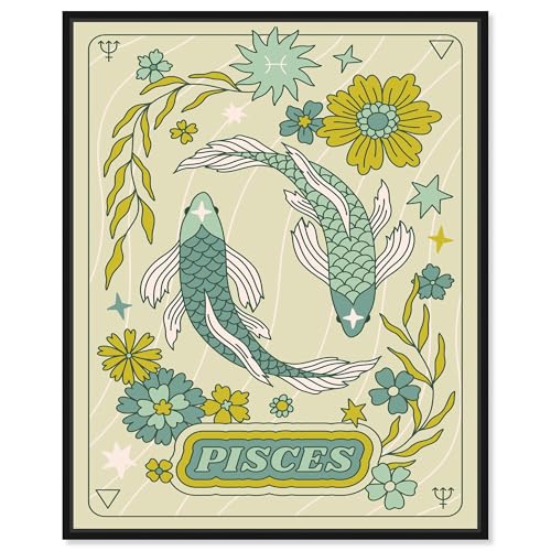 Art Remedy Pisces Stars Card Canvas Horoscope Posters, Black Frame, 16 x 20