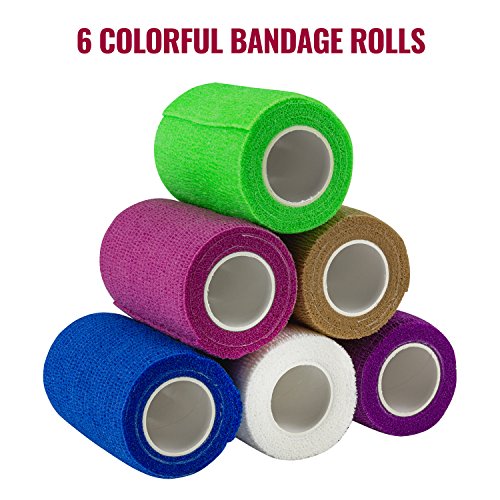 Self Adherent Wrap Bulk Pack of 6, Athletic Tape Rolls and Sports