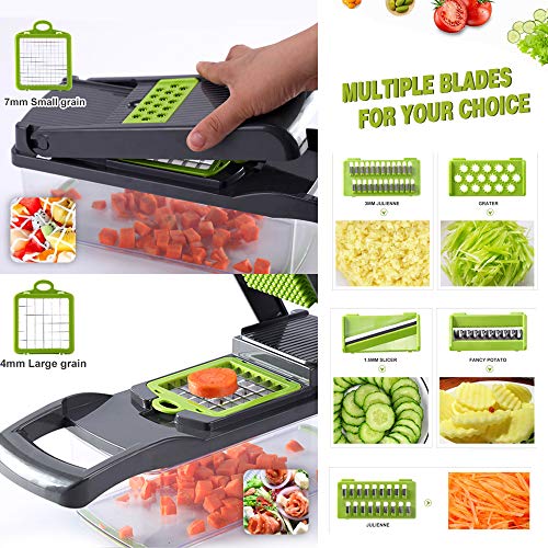 Vegetable Chopper, Onion Chopper Mandoline Slicer Cutter Interchangeable Blades with Durable Fruit Slicer Cutter Container for Cooking Tools (Green)