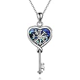 HBLICY Key Necklace 925 Sterling Silver Compass Key Pendant Viking Norse Vegvisir Nordic Pagan Jewelry Gifts for Women Men