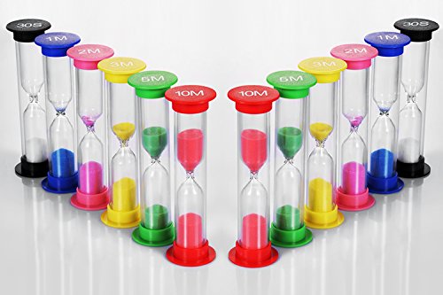 Dsmile Sand Timer,Plastic Hourglass Timer,Colorful Sandglass Hourglass Sand Clock Timer 30sec / 1min / 2mins / 3mins / 5mins / 10mins (12pcs)