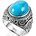INBLUE Men's Stainless Steel Ring Simulated Turquoise Silver Tone Blue