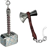 Yaa Catchy Marvel Avengers Thor's love and thunder Thor Hammer Pewter Mjolnir &amp; Axe Storm Breaker Anti-Rust Metal Keychain &amp; Keyring For Men, Women,Bike &amp; Car combo pack for (Thor Lover) grey