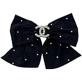 Pearl Embellished Bow Hair Clip, Black and White, Elegant Crystal, Fashion Hair Accessory