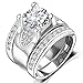 3 PCS Round Cut CZ Bridal Sets - 5.56 Ct Cubic Zirconia Silver Color Promise Engagement Wedding Rings Set for Women