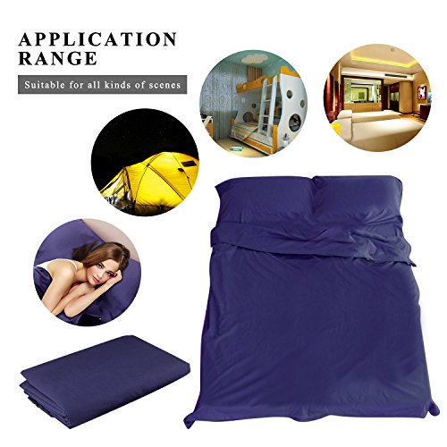Sleeping Bag Liner, Beauty Star Super Lightweight Single/Double 2 Person Sleeping Bag for Camping, Backpacking, Hiking, Hotel, Portable Envelope Ultralight Sleep Sack with Compression Sack (Navy Blue)