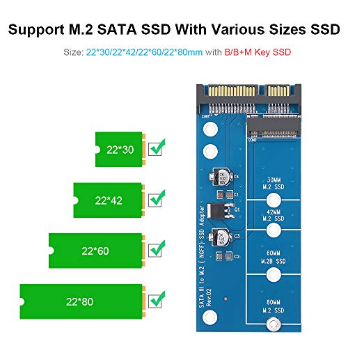 M.2 NGFF to SATA Adapter Card 22-Pin SATA III for NGFF M.2 SATA Converter Based Key B/B + M 2230 2242 2260 2280mm SSD Super Speed 6Gbps Transfer for Laptop Desktop
