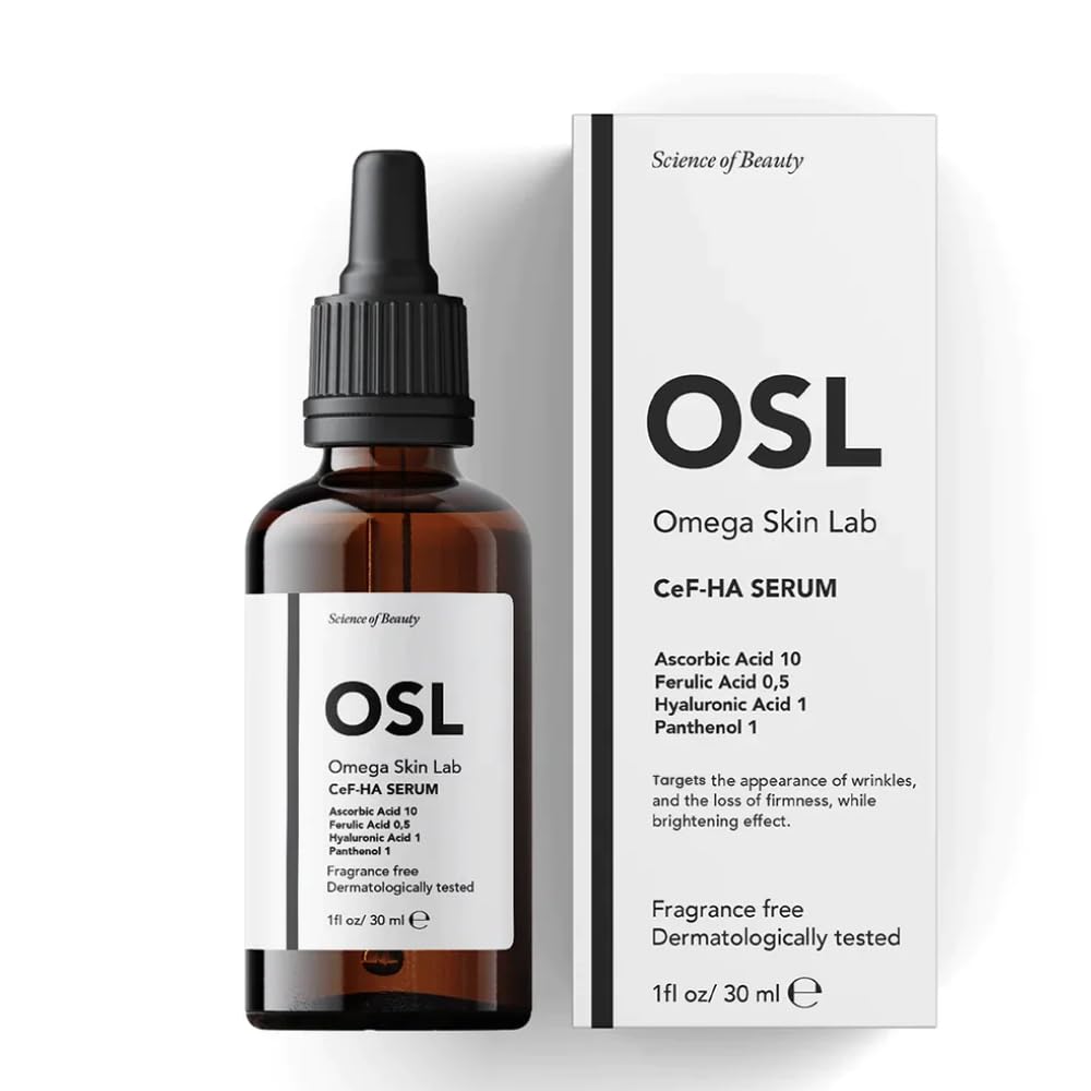 OSL Omega Skin Lab OSL CeF-HA Serum 30ML - Hyaluronic Acid Enhanced Face Serum with C Vitamin, Anti-Aging, Brightening, Moisturizing Formula with Panthenol and Ferulic Acid