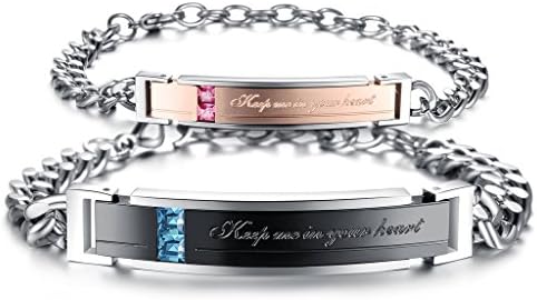 Dixivi Jewelry a Pair Stainless Steel Couple Chain Bracelets Lover's Gift