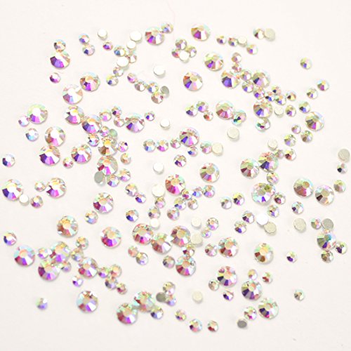 1728pcs Spangle Nail Art Rhinestones AB Nail Crystal Flat Back Circular Glass Studs Stones for 3D Nails Art Decorations Manicure Tools (1.3mm, 1.5mm, 1.8mm, 2.0mm, 2.4mm, 2.8mm (Crystal AB)