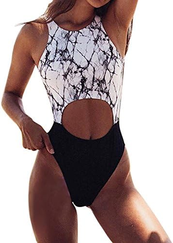 Women's Monokini Swimsuit, Xinxinyu High Neck Triangle Bikini Sets One Piece Plus Size Padded Swimwear Push-Up Print Swimming Costume