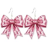 Pink Ribbon Breast Cancer Awareness Dangle Earrings for Women Survivor Support Wood Drop Earring Lightweight Jewelry Holiday Gifts
